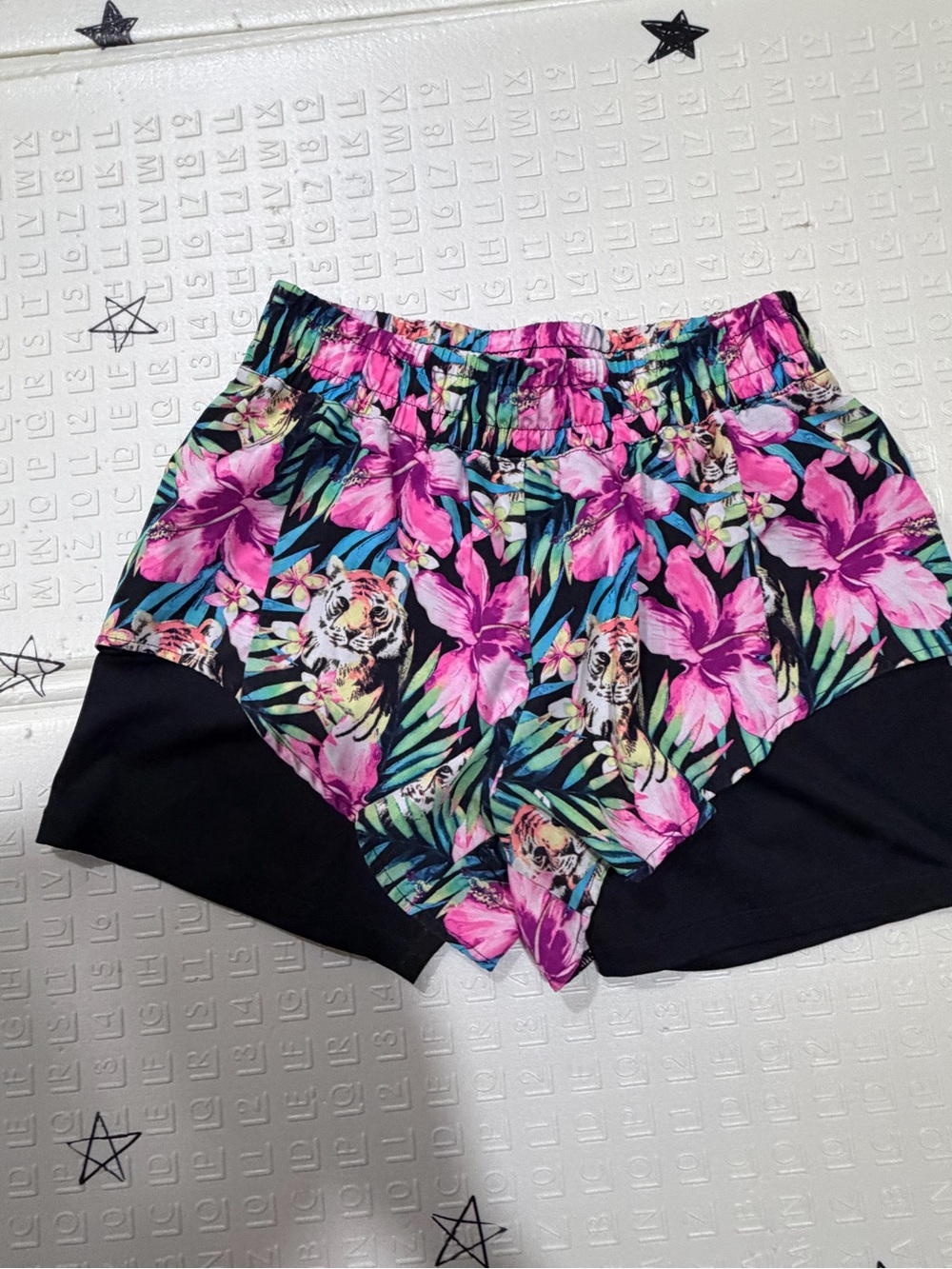 Avia Pink and Black Tropical Floral Athletic Shorts